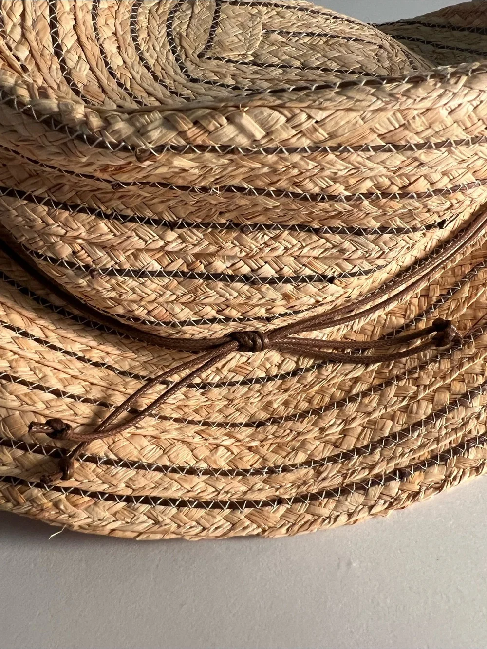 New Straw Trendy Hat - Natural with Brown Stripe